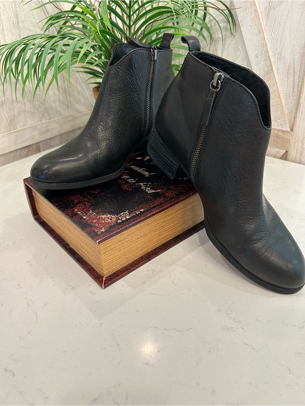 Sofft Black Leather Ankle Booties with Side Zip